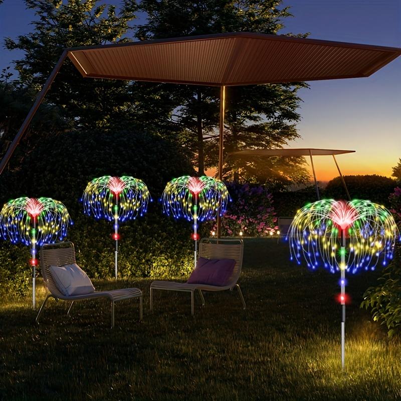 4PACK Outdoor Solar Lighting Copper Flash Post Light, LED 8 Modes Garden Landscape Light, Stainless Steel Rod with Light Source Sensor