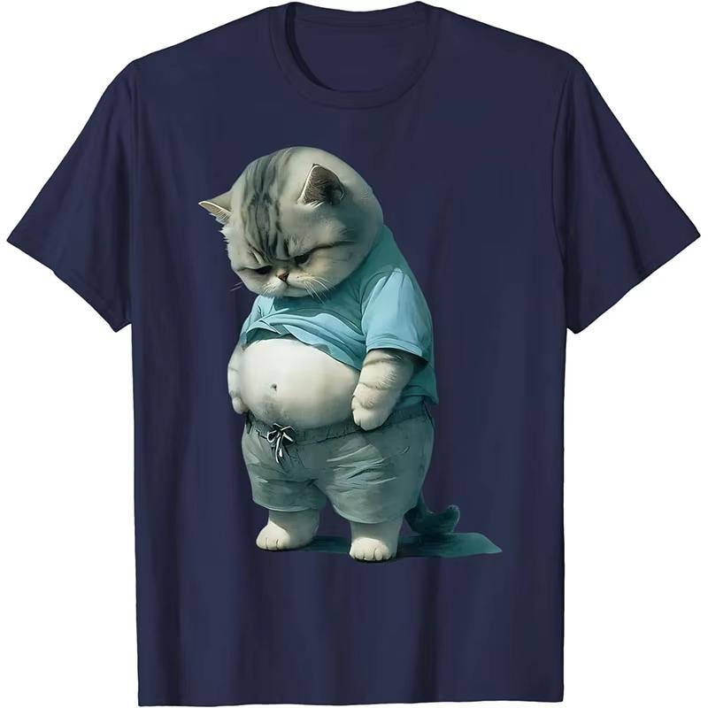 Cute Funny Fat Cat Graphic Cotton T-Shirts Men Women O-Neck Short Sleeve Tshirts Hip Hop Oversized Harajuku Tops Clothing Tees