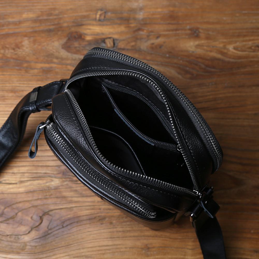 NZPJ Genuine Leather Men's Crossbody Bag Top Layer Cowhide Capacity Multi-Functional Trendy Square Shape Shoulder Bag