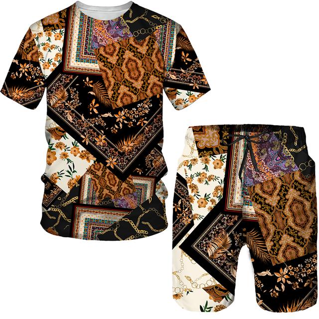 Imprimare 3D cu model vintage pentru bărbați Set de tricouri cu mânecă scurtă de vară + pantaloni scurți pentru bărbați 2 buc ținută de cuplu Costum elegant hipster de streetwear