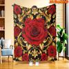 1pc 2D Flat Printing Spring & Summer New Arrival Red Rose and Golden Pattern Themed Digital Print Blanket, Suitable for All Seasons, Casual Throw, 100