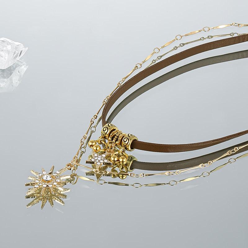 Melaleuca Sun Pendant Layered Necklace: Elegant Autumn/Winter Accessory for Women, Light Luxury High-End Collarbone Sweater Chain.