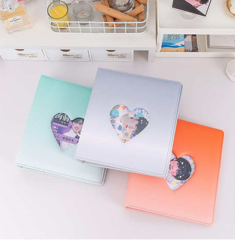 Sweet Macaron Gradient A5 Binder Heart Cutout 3-Ring Loose-Leaf Album, Cute Card Holder for K-Pop Idol Photo Cards Collection
