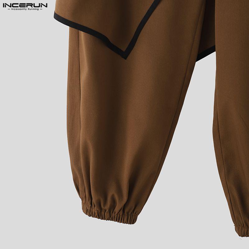 INCERUN Men Back Elastic Waist Ruffled Layers Casual Long Harem Pants Trousers