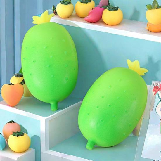 Stress Relief Simulation Cucumber Toy Anti-Anxiety Cartoon Watermelon Squeeze Toy Stretchy Vegetable Fidget Sensory Toy Office Worker Gift