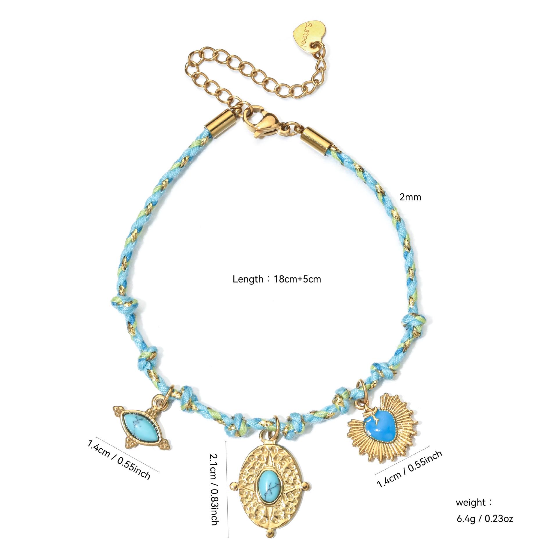 European & American Multicolor Rope Bracelet with Starfish & Turtle Stainless Steel Pendants