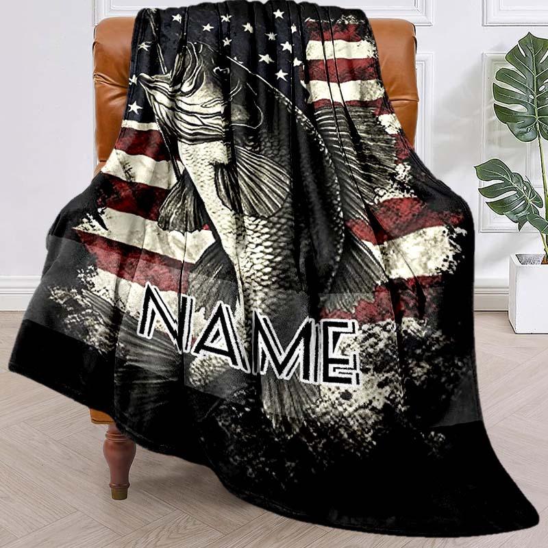 Retro Fishing Style Customize Your Name Blanket Used For Chair Office Sofa Bed Camping Soft And Warm Giving Friends And Relatives Birthday Graduation