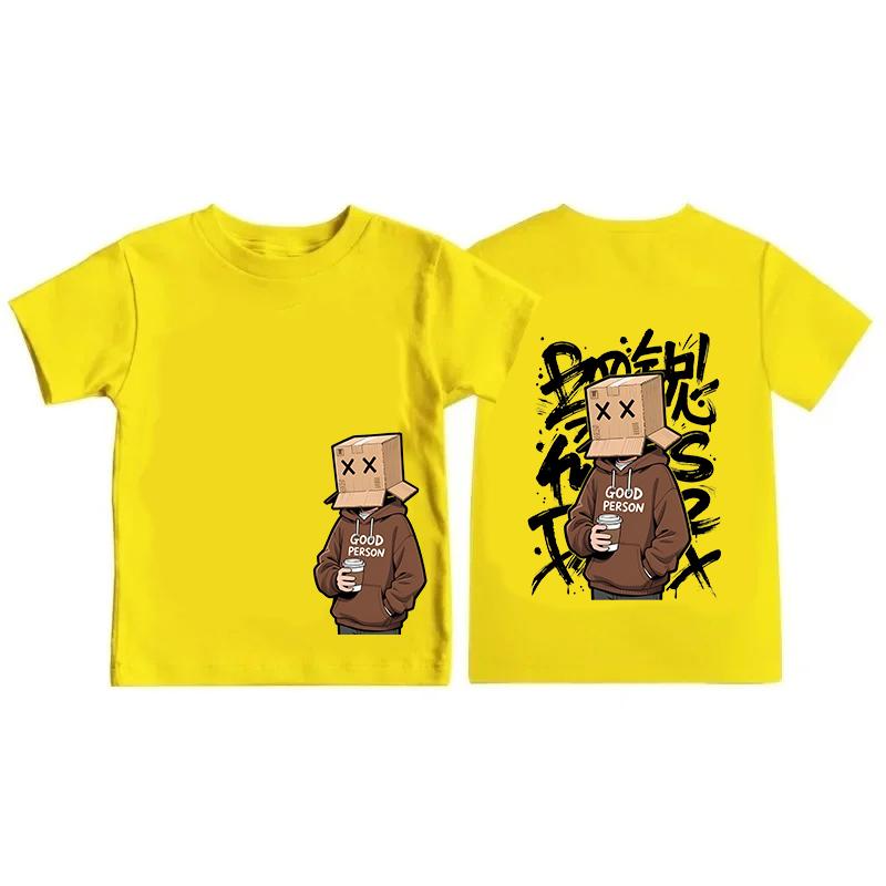 American Summer Kids Cartoon Character Letter Graffiti Print Comfortable and Breathable Round Neck Tshirt Outdoor Street Top