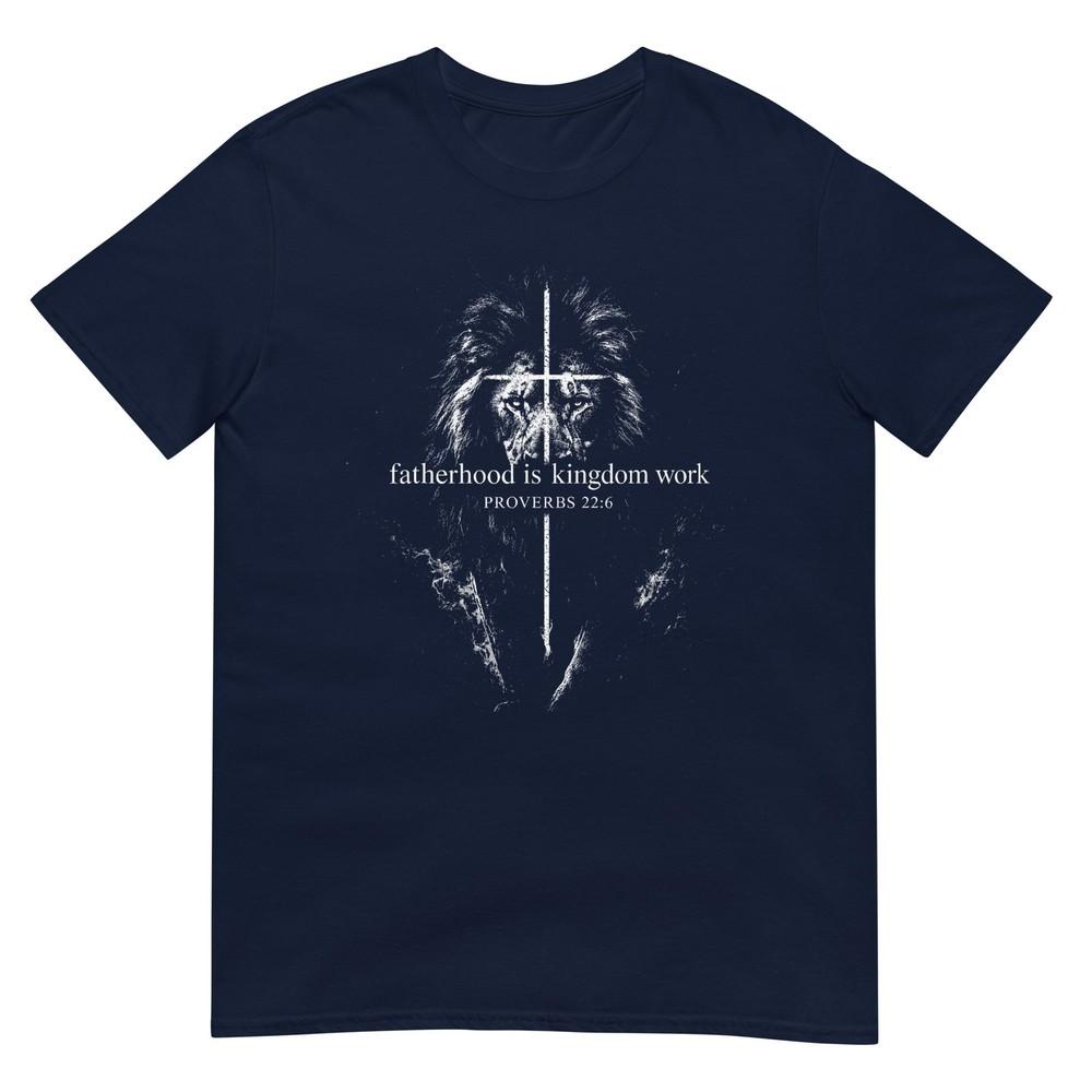 Fatherhood Is Kingdom Work Retro Faith Based Lion Cross Tshirt S