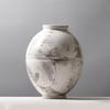 Large Modern Minimalist Chinese Zen White Glazed Art Pottery Vase with Hand-Painted Sweep Stroke Pattern