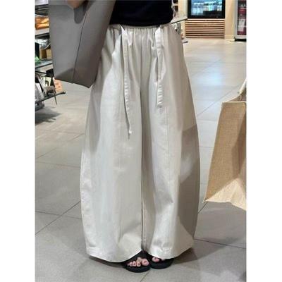 Korean-Style Wide-Leg Drawstring Pleated Casual Pants
