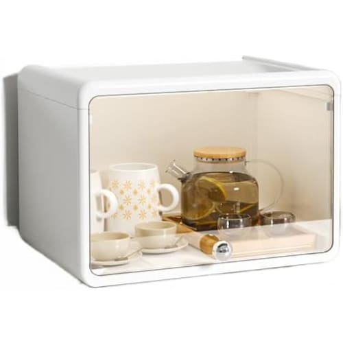 GEBYUI Mini Cup and Plate Storage Rack: Fits Countertop Cups, Dish Holder, and Tabletop Cutlery Holder, Dustproof and Moisture-Proof with Clear Door,