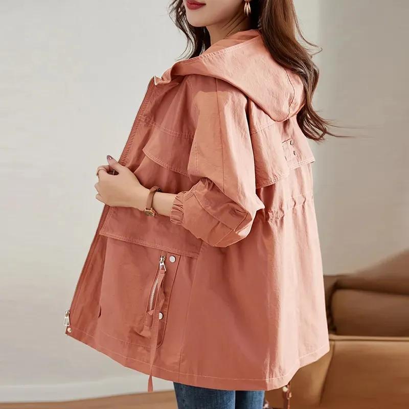 Frühling Herbst Damen Trenchcoat Mittellang Locker Damen Übermantel Windbreaker Damen Oberbekleidung Basic Mantel Futter