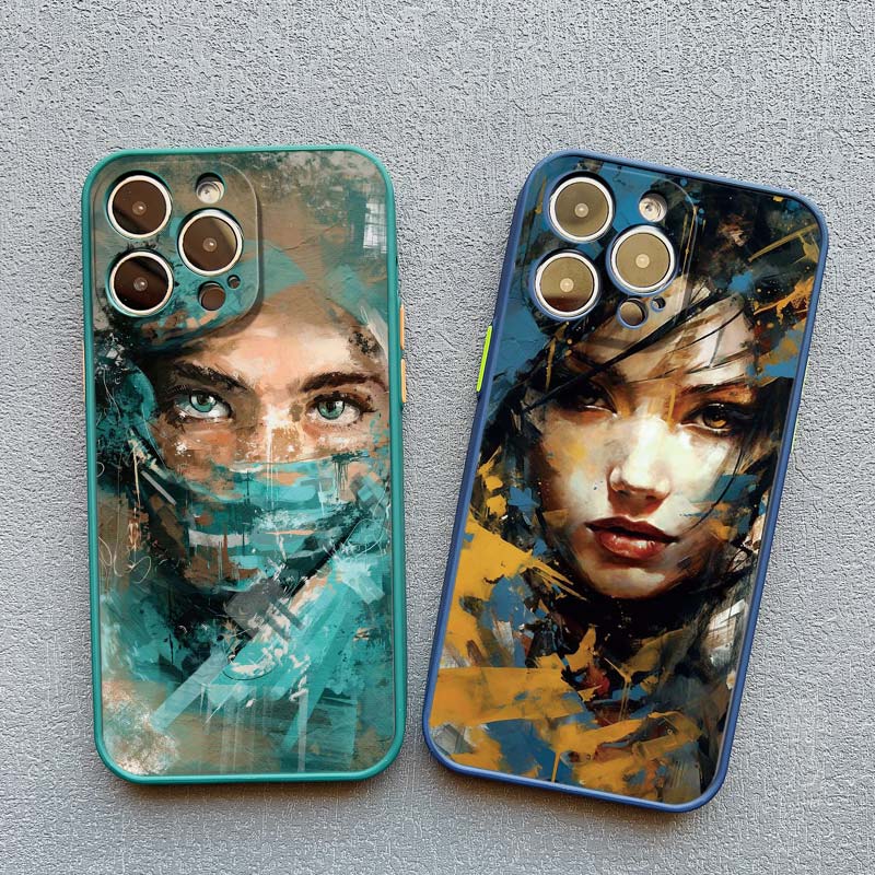 Portrait Art Watercolor Painting Phone Case For iPhone 15 14 13 12 Mini 11 Pro Max SE2 15 14 7 8 Plus XS X XR Shockproof Covers