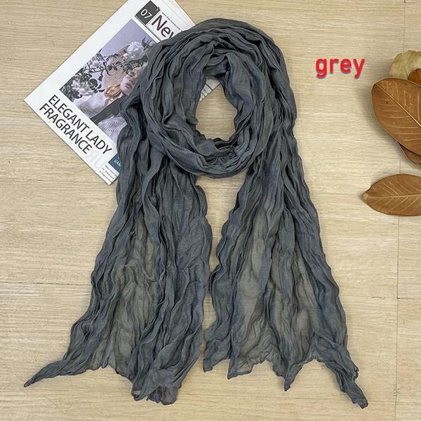 Women's Soft Long Scarf Scarves New Solid Color Cotton and Linen Versatile Pleated Scarf Ultra Long Silk Scarf Cape