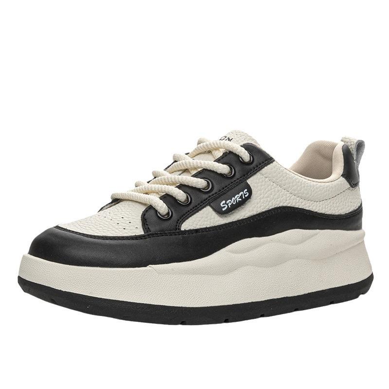 2024 Wiosna Damskie Białe Retro Buty Skate z Grubej Podeszwy ze Skóry Naturalnej - Wszechstronne, Płaskie, Casualowe Sneakersy Plus Size