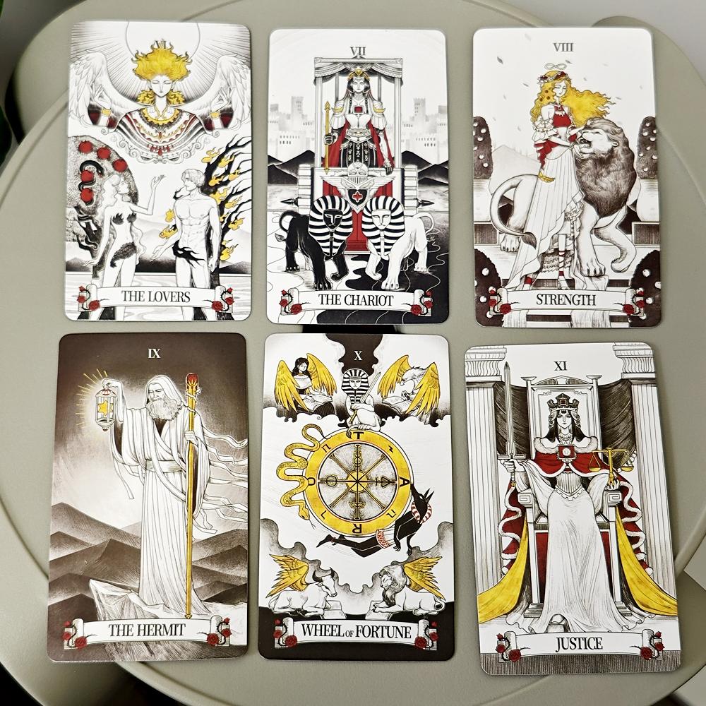 10,3*6 cm Miroir secret Tarot Art féminin Tarot dans un riche symbolisme avec un royaume monochrome:Cartes noires, blanches, rouges et dorées, 80 pièces