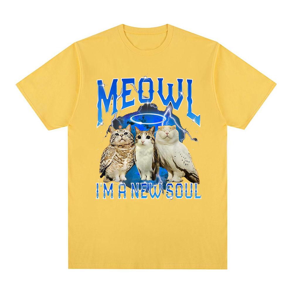 Meowl Cat Owl Funny Meme Im A New Soul Tshirts Mens Clothing Fashion Harajuku Short Sleeves Tees Cotton Summer T Shirts Tops