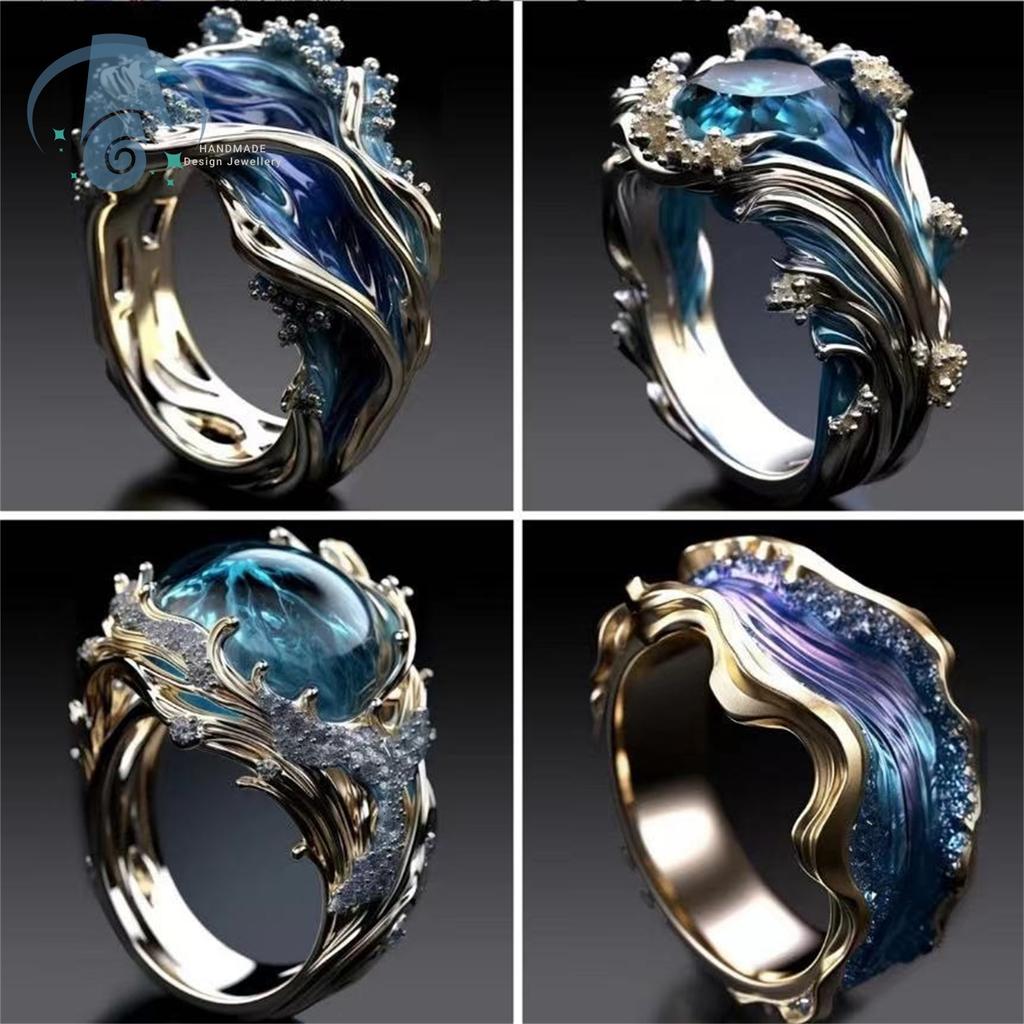 Women Fashion Wave Open Ring Adjustable Cubic Zirconia Rhinestone Party Jewelry Creative Unique Handmade Gift Idea For Her Daily
