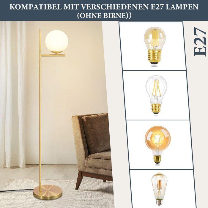 Lampadaire - NETTLIFE - Lampadaire salon or - Métal et verre E27 - Interrupteur au pied - Hauteur 150 cm