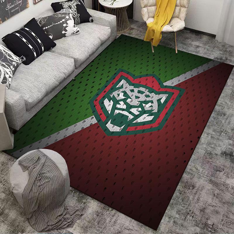 Leopard Emblem on Red Green Carpet suitable as a non-slip mat for the living room or bedroom sofa