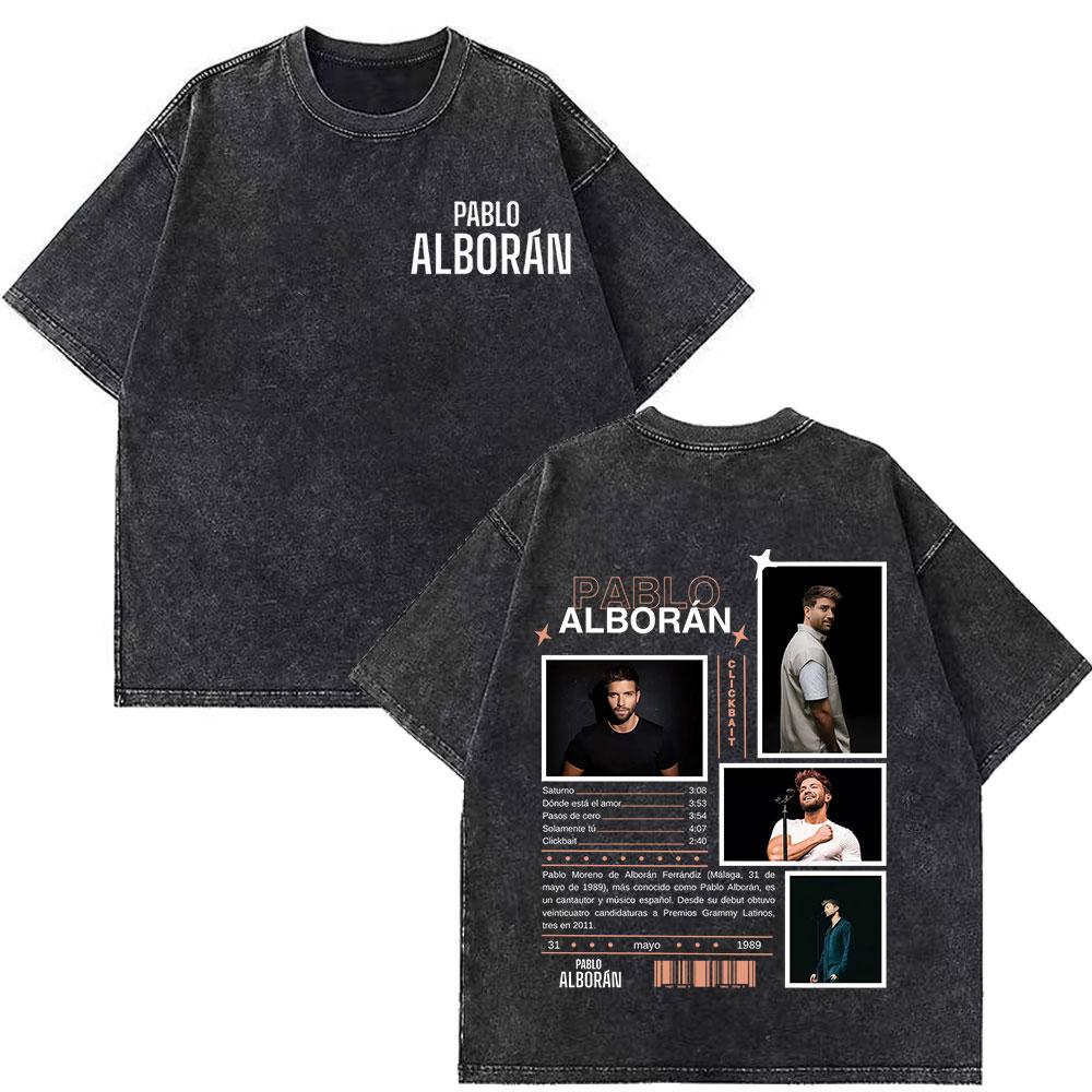 Singer Pablo Alborn Global Tour Kmo Print Vintage Washed T Shirt Unisex Women Fashion Tshirts Summer Loose Casual T Shirts