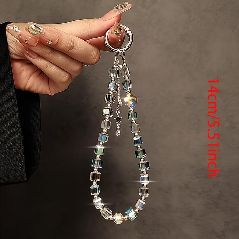Luxury Crystal Bead Short Lanyard with Clip, Phone Case Keychain Bag Charm, High End Crystal Phone Strap Gift