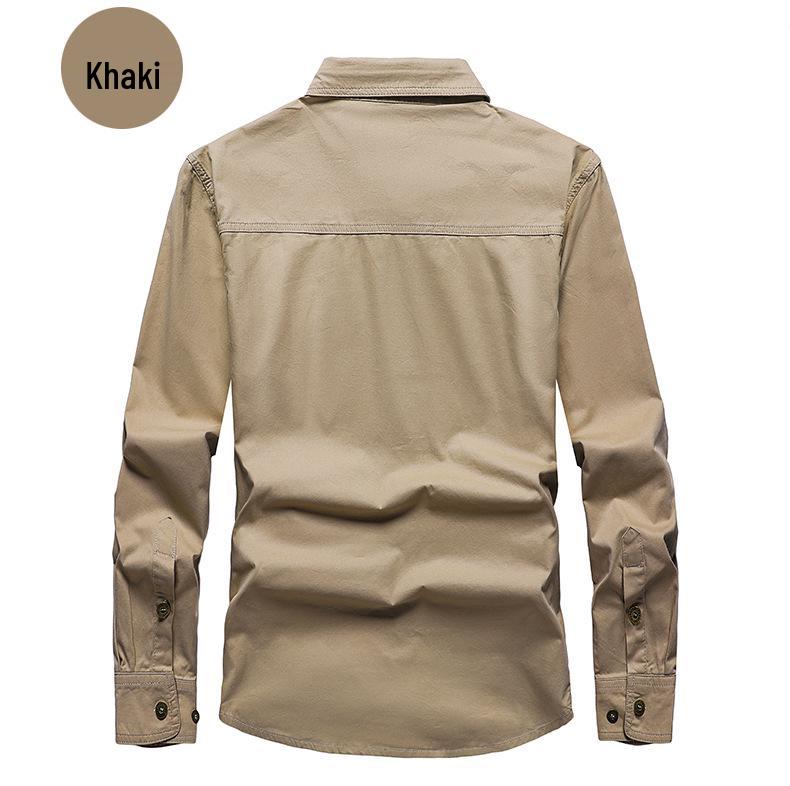 Men's Non-Iron Long Sleeve Cotton Workwear Shirt - Loose Fit, Casual Outdoor Top