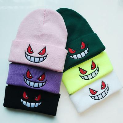 Anime Cartoon Big Mouth Red Eyes Embroidered Knitted Hat Hoodie Warm Hat Winter Neutral Hat