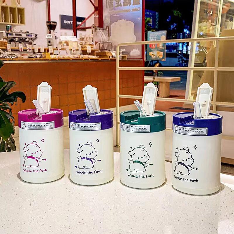 Changbaosen Portable Little Bear Straw Glass Cup 5-Pack