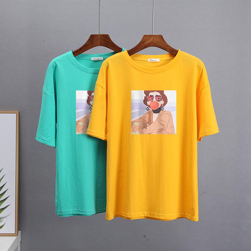Hirsionsan Kawaii Graphic Printed T Shirts Women Summer Plus Size Harajuku Cotton Tees Oversized Casual Short Sleeves Female Top