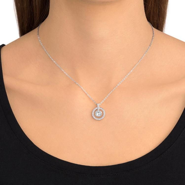 Swarovski Lavender Ring Set With Single Diamond Rhodium Plated Necklace Women necklace 1039065