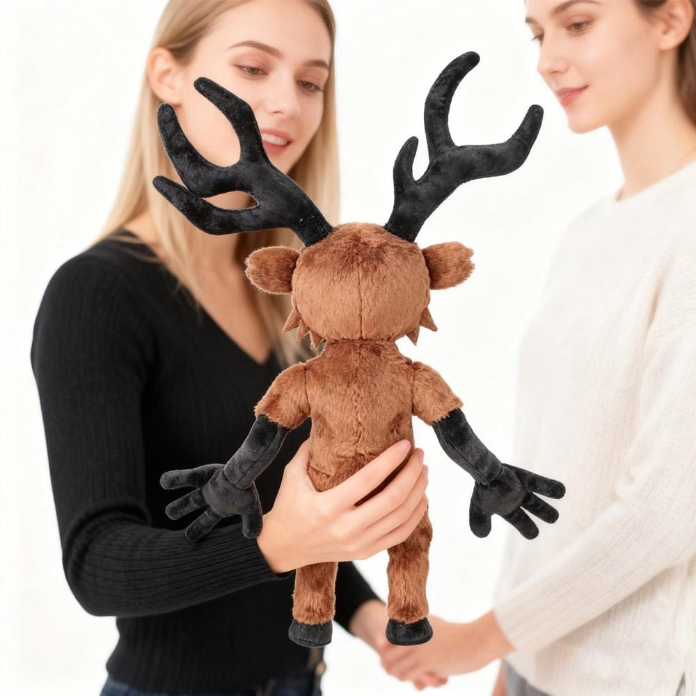 Plush Deer Stuffed Animal Toy - Super Soft Huggable with Big Expressive Eyes, Detailed Black Antlers, Brown Body & Black Limbs