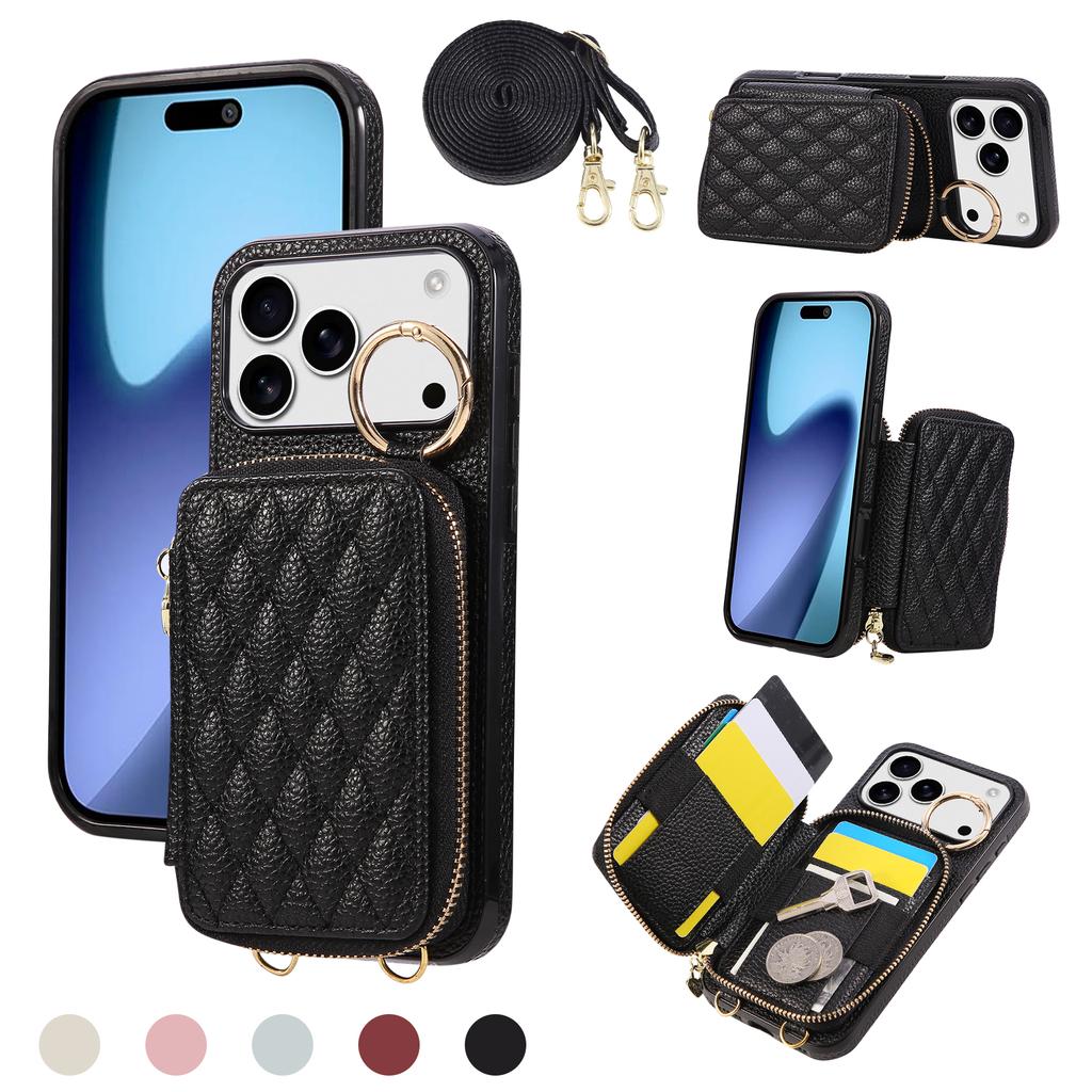 Luxury Leather Pattern Mobile Phone Case Wallet for iphone 17promax 16 15/14/13 Card Bag Crossbody Lanyard