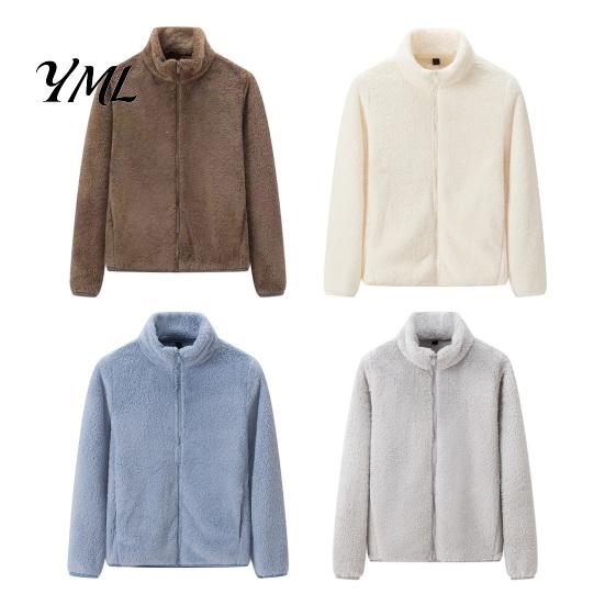 Long Sleeve Coat Women Zip-Up Fleece Jacket, Warm Stand Collar Fall Winter Apparel Coat, Solid Color Loose Casual Outerwear for Thick Jacket