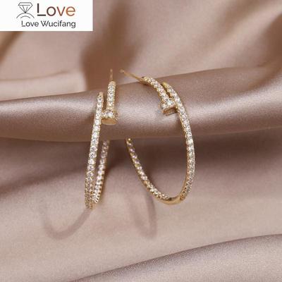 14K Real Gold Plating Big Circle AAA Zircon Earrings Elegant Women's Simple Wedding Party Accessories