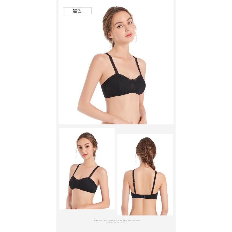 Thin Lace Hook Lace Strap Bra No Underwire Small Chest Held Back Double Row Buckle Solid Color Sexy Underwear Multi-color