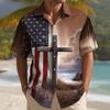 Men's 4th of July U.S. 250th Anniversary Cross US Flag Shirt Cuban Collar Shirt Button Up Shirt Short Sleeve