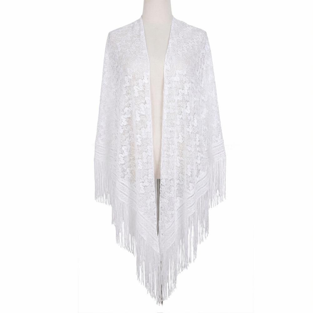 

140×140cm Lace Shawl Hollowed-out Design Cape Scarf Versatile Tassel Shawl for Women