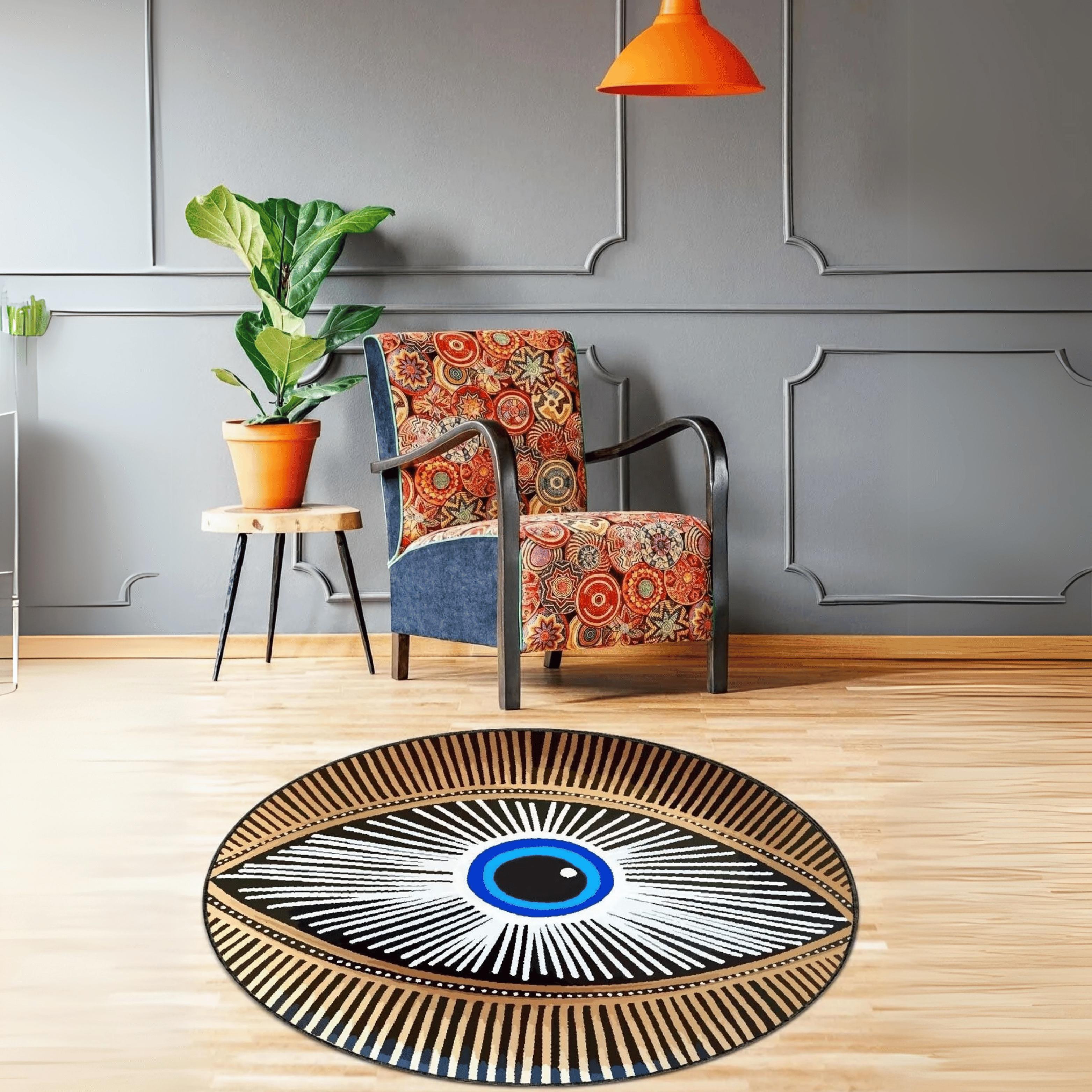 

Evil Eye Round Rug - Washable Circle Rug, Colorful Bathroom Rug, Small Area Rug, Round Rug For Living Room, Circle Carpet, Rugs For Bedroom 80 Cm