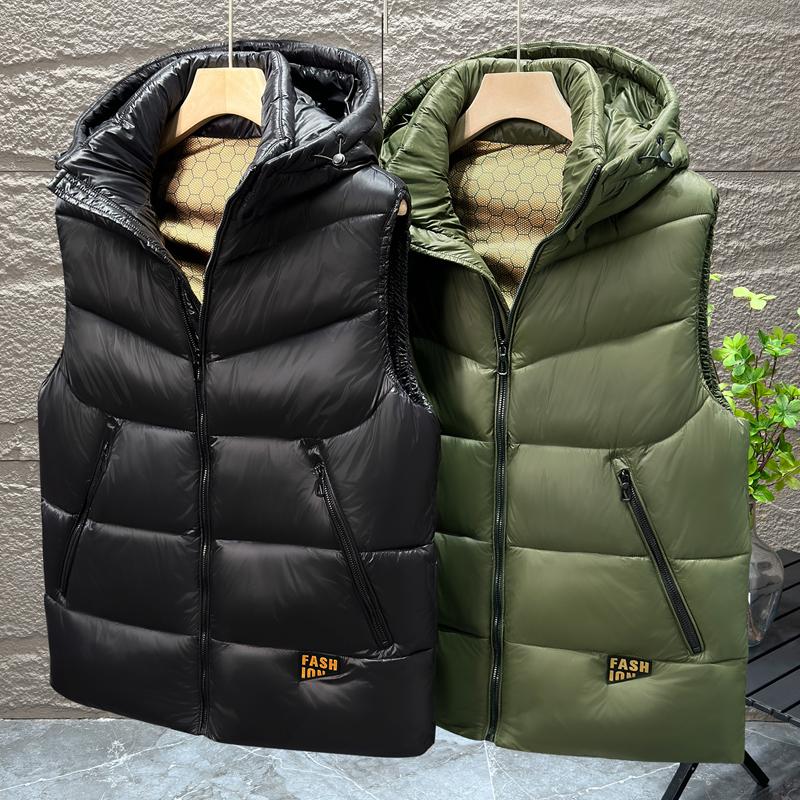 Ärmellose Winterparkas für Herren, Oberteile mit Kapuze, Übergröße, lässige dicke warme schwarze Weste für Herren-Oberbekleidung