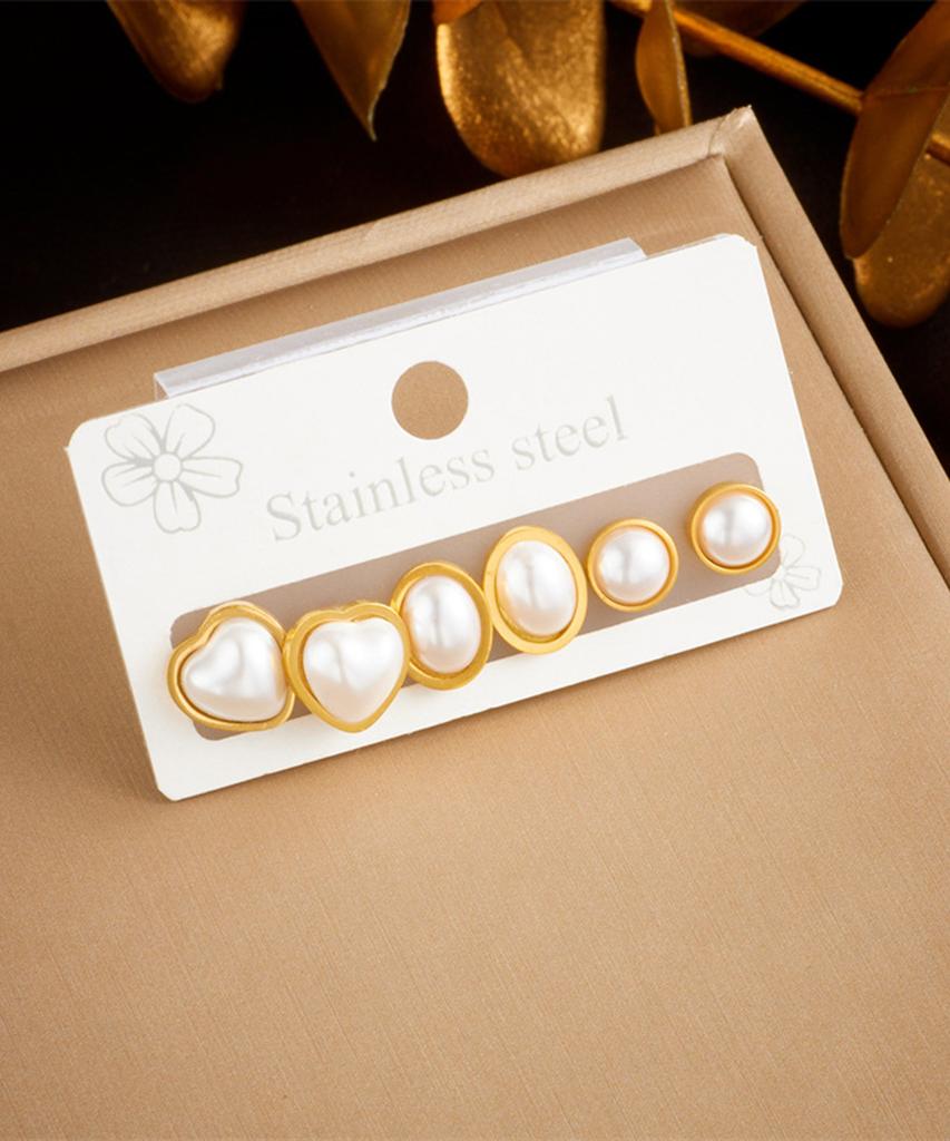 3pair/set 316L Stainless Steel Gold Color Pearl Earrings Set For Women Girl  Ear BuckleJewelry Gift,Birthday Gifts,