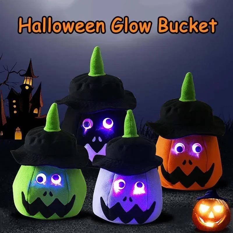 Halloween Luminous LED Pumpkin Bucket with Hat Lantern Ghost Festival Gift Happy Party Decoration Lamp Accessories