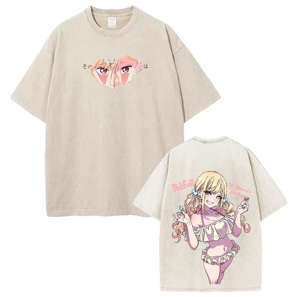 Cute Anime My Dress-Up Darling T-shirt Marin Printed Washed Y2k T Shirt Men Women Clothing Cotton Tees Tops