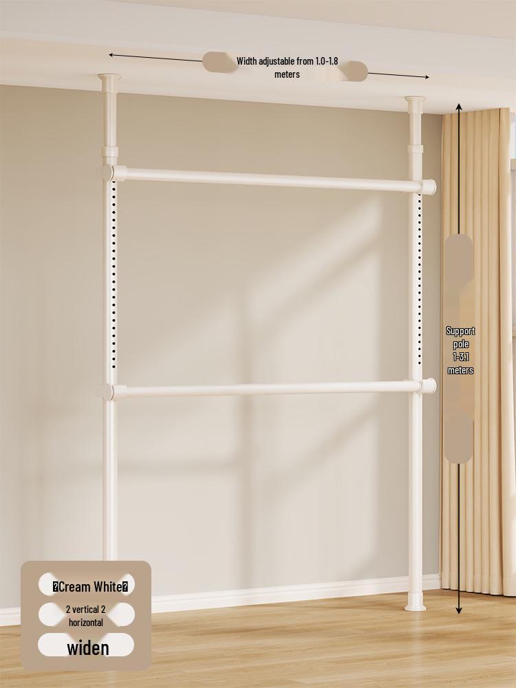 Floor-Standing Clothes Rack: Bedroom Hanger, Retractable Drying Rod, Coat & Hat Rack.