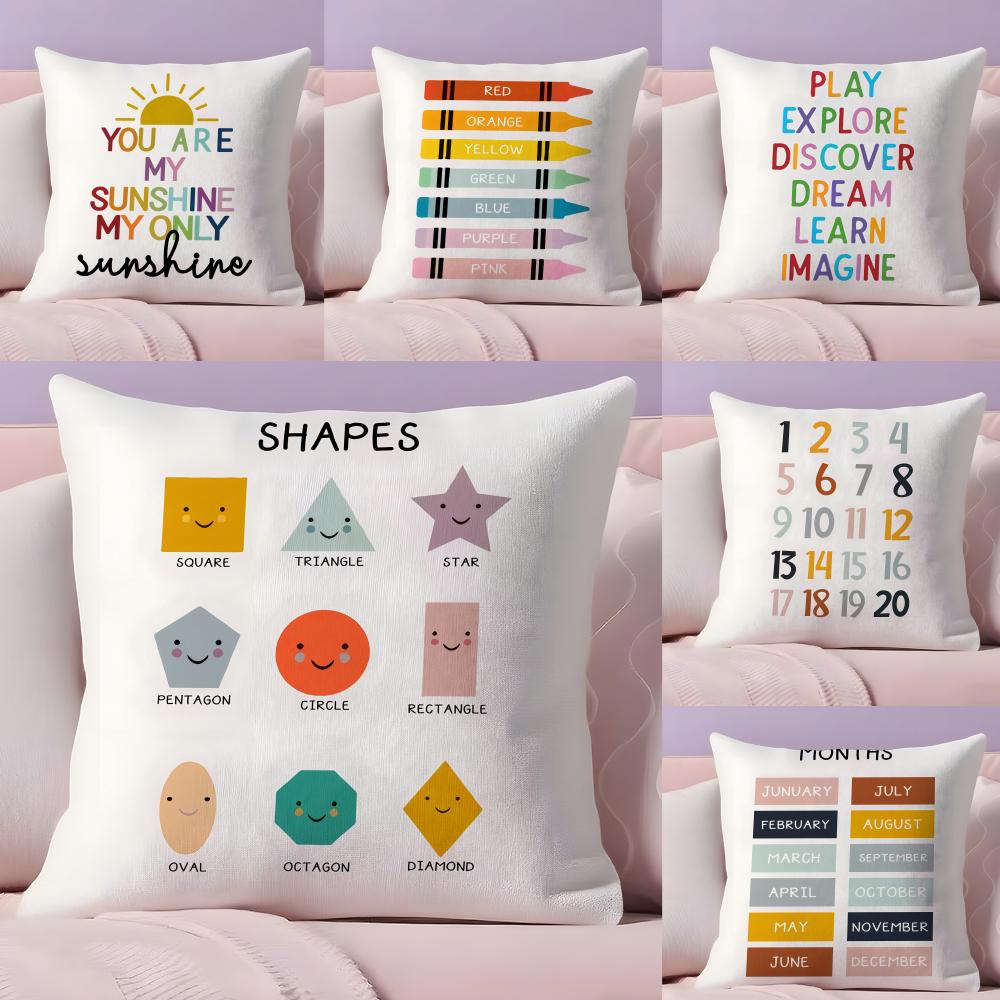 English Education Cushion Cover Plush Fabric DoubleSided Printed Invisible Zipper Sofa Pillow Case Home Bedroom Decor