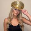 Shiny Embellished Hat Y2k Captain Cap Unisex Design Sequin Flat Top Hat  Carnival Festival