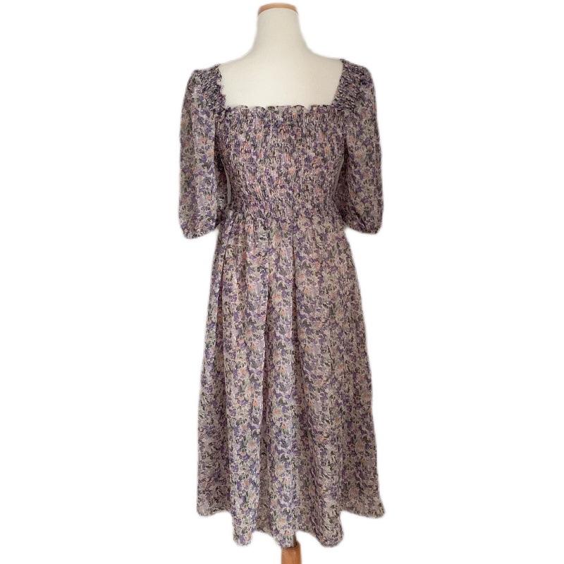 Rochie de vară 2022 coreeană cu gât pătrat, plisată, cu talie înaltă, cu mâneci bufante, din șifon floral