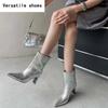 Street Style Pointed Toe Women Ankle Boots Fashion Square Heel Dancing Party Prom Shoes Laides Concise Short Booties