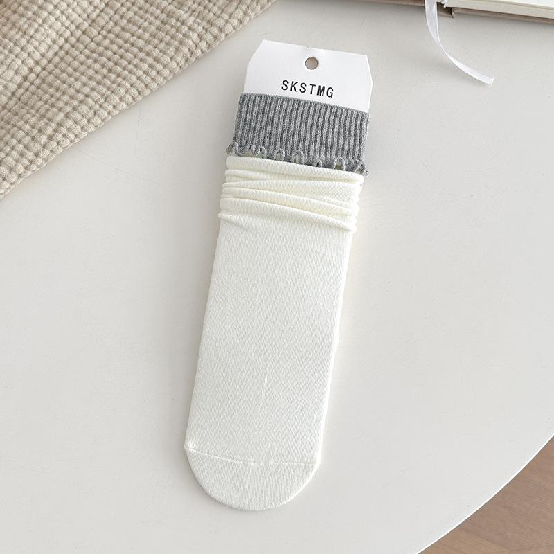 

Кружевные носки, Женские носки до середины икры, Осенне-зимние цветные хлопковые носки, Черные носки-гольфы для девочек с кружевной отделкой 1 pair белый